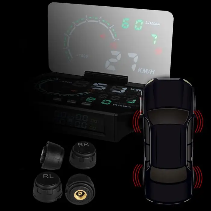 2 в 1 Автомобиль HUD и контроль давления в шинах Head Up дисплей скорость Предупреждение gps проектор инструмент TD326