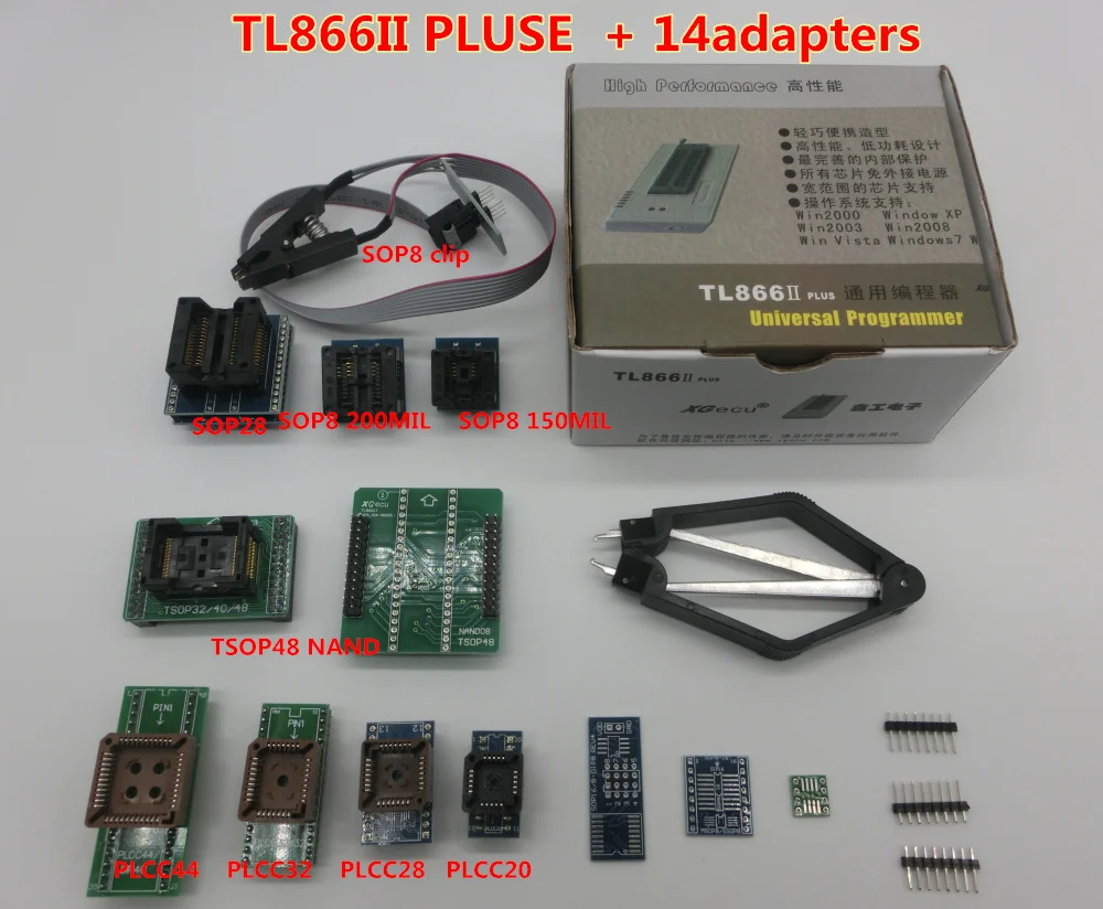 100% Оригинальный XGecu TL866II PLUS универсальный программатор 14 адаптеров TSOP32 TSOP48
