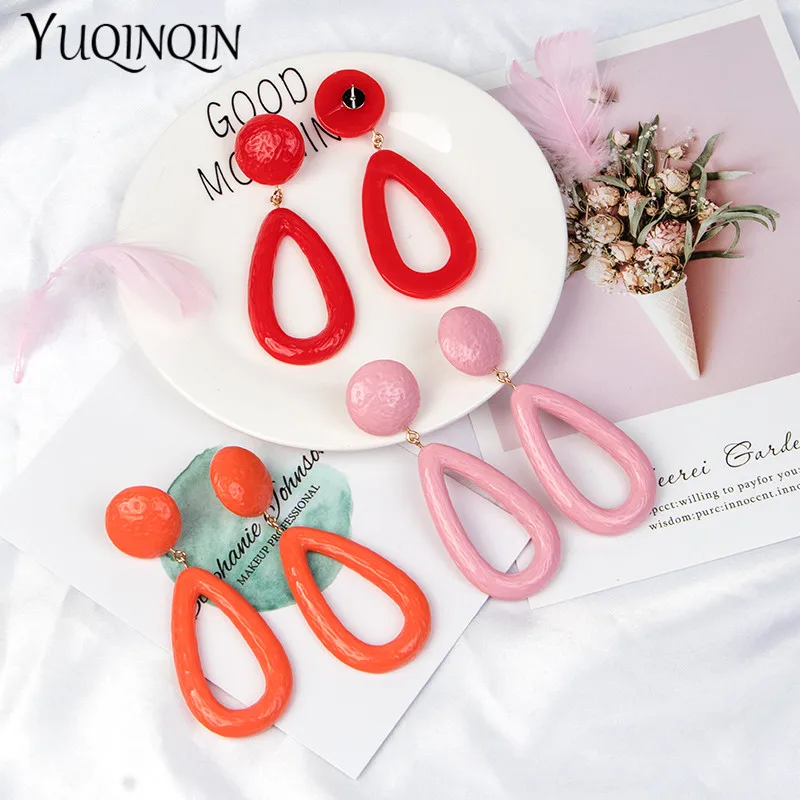 

Long Big Red Acrylic Resin Fashion Water-Drop Dangling Earrings for Women Large Geometric Dangle Earring Wedding Jewelry Brincos