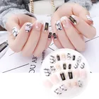 Накладные ногти в мраморном стиле, 24 шт., короткие, Овальные, полное покрытие ногтей, заклепки, жемчужные стразы, накладные ногти, искусственные ногти с клеем