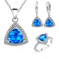 blue jewelry sets fat triangle clear cubic zircon 925 sterling silver earrings pendant necklaces finger rings us6 9