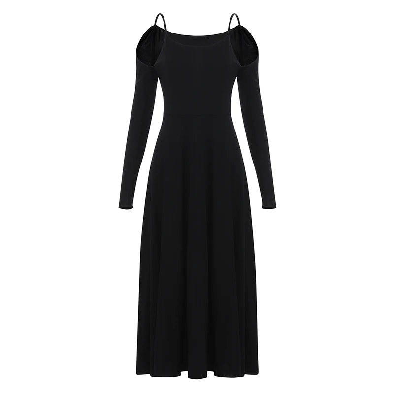 Женское офисное платье Max Spri черное однотонное ТРАПЕЦИЕВИДНОЕ ПЛАТЬЕ до