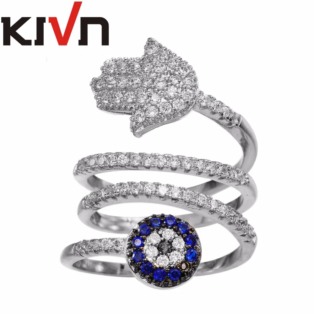 

Ювелирные изделия kivn Hamsa Blue eye CZ кубический цирконий женские Свадебные обручальные кольца для девочек Подарки на день рождения 10 шт. в партии...