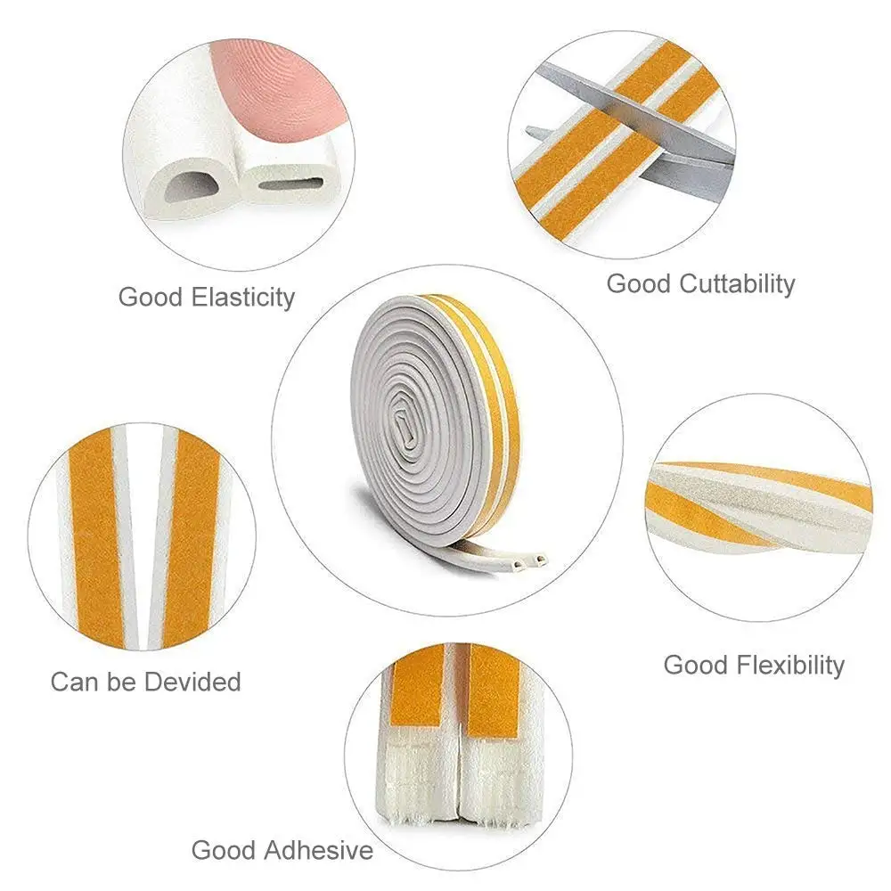 5/10M Self Adhesive D Type Doors and For Windows Foam Seal Strip Soundproofing Collision Avoidance Rubber | Дом и сад