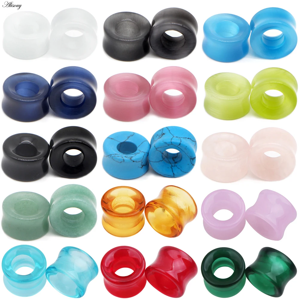 1Pc Stone Glass Ear Tunnel Plugs Mixed Style Hollow Single Flared Ear Flesh Gauges Piercing Ear Expander Stretcher Body Jewelry