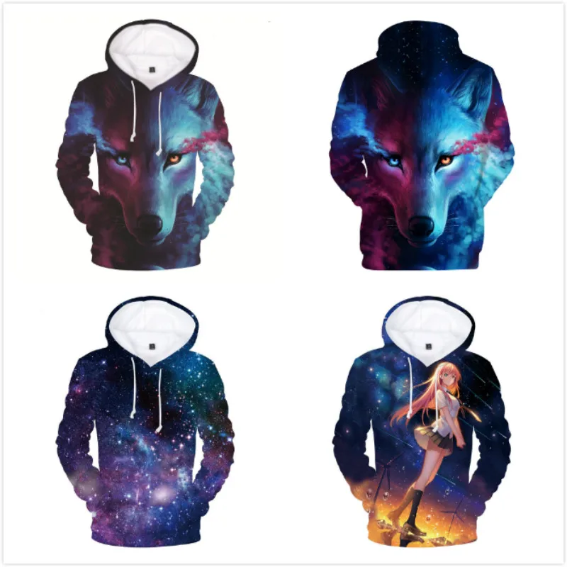 

3D Print Colorful Star Girls Wolf Hoodies Sweatshirts Baby Boys Autumn Casual Hooded Adult Tops Sportswear Teenagers Streetwear