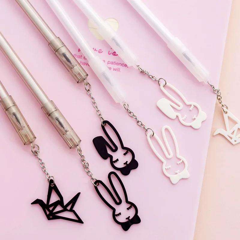 

Творческий с брошью в виде кролика с черными чернилами гелевая ручка Kawaii с чернилами стандартных цветов милые ручки для школы и офиса письм...