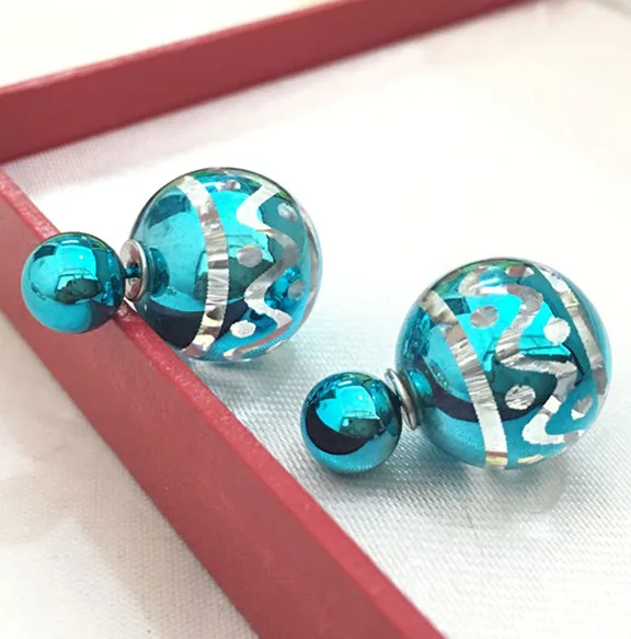 2017 New arrives fashion wave design candy color imitation crystal double ball earring 4ED379 | Украшения и аксессуары