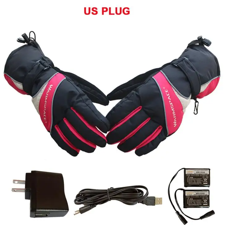 Pink US plug Электрический перезаряжаемый аккумулятор перчатки с подогревом теплые перчатки зимние уличные водонепроницаемые спортивные походные велосипедные мотоциклы лыжные перчатки - Цвет: Pink US plug