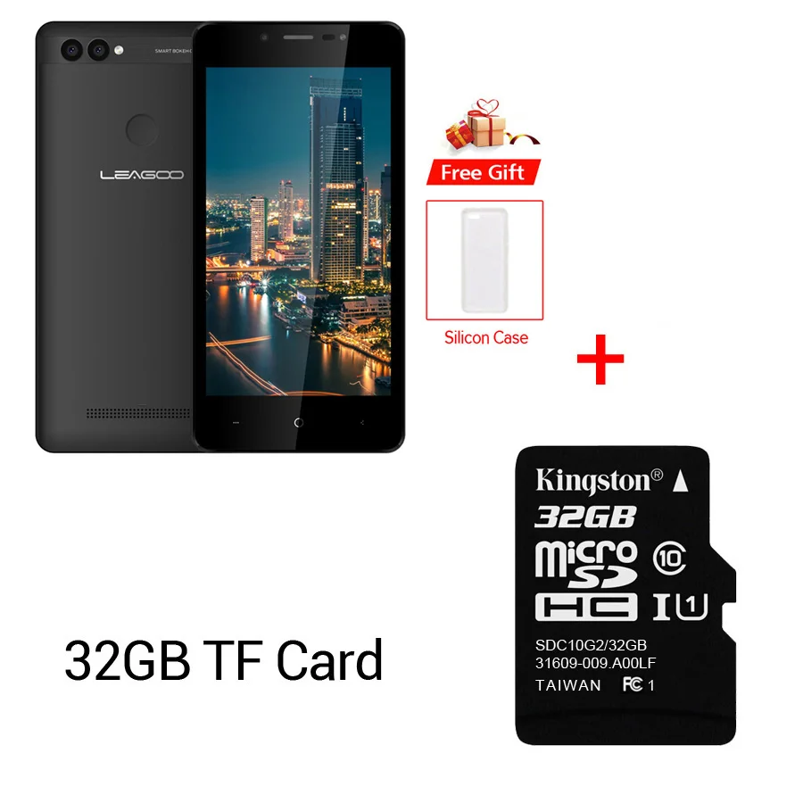 LEAGOO POWER 2, мобильный телефон, 5,0 дюймов, HD ips, 2 Гб ОЗУ, 16 Гб ПЗУ, Android 8,1, MT6580A, четыре ядра, двойная камера, задний, отпечаток пальца, 3g, смартфон - Цвет: Black N 32GB Card