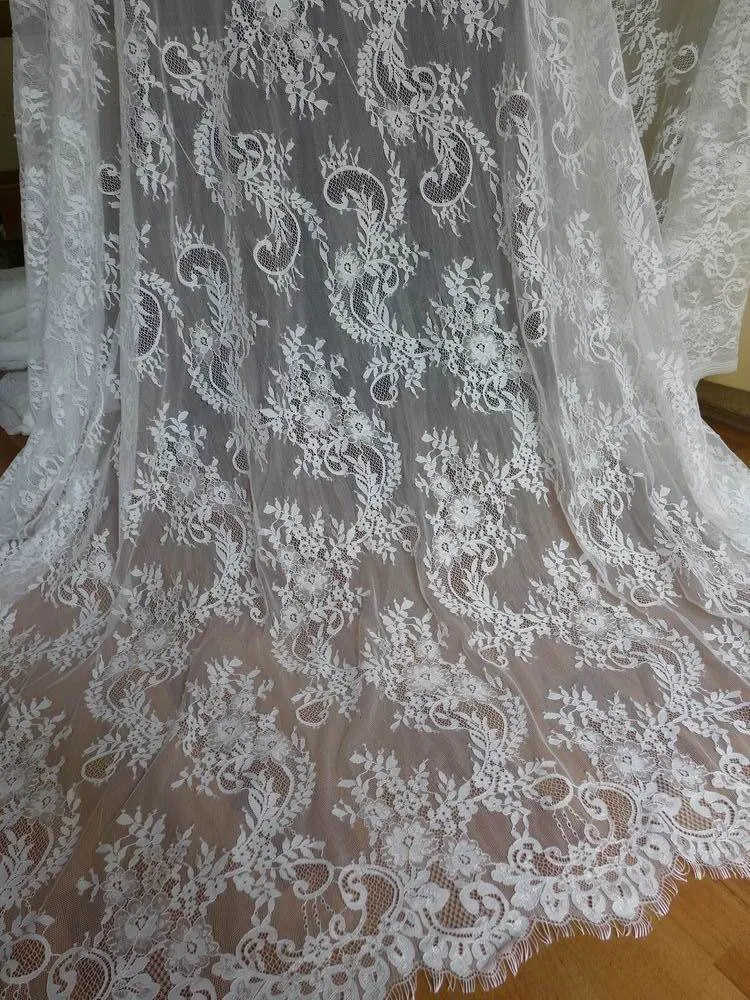 Уникальная белая кружевная ткань для свадебного платья мантилла французская