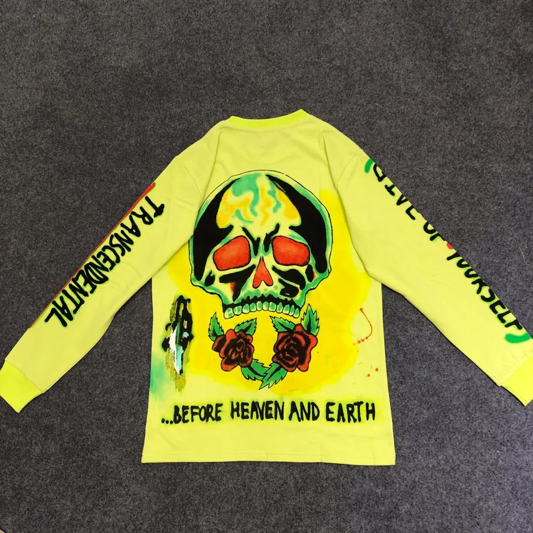 2019 Kanye West Merch Line принт черепа для женщин и мужчин флуоресцентные зеленые футболки