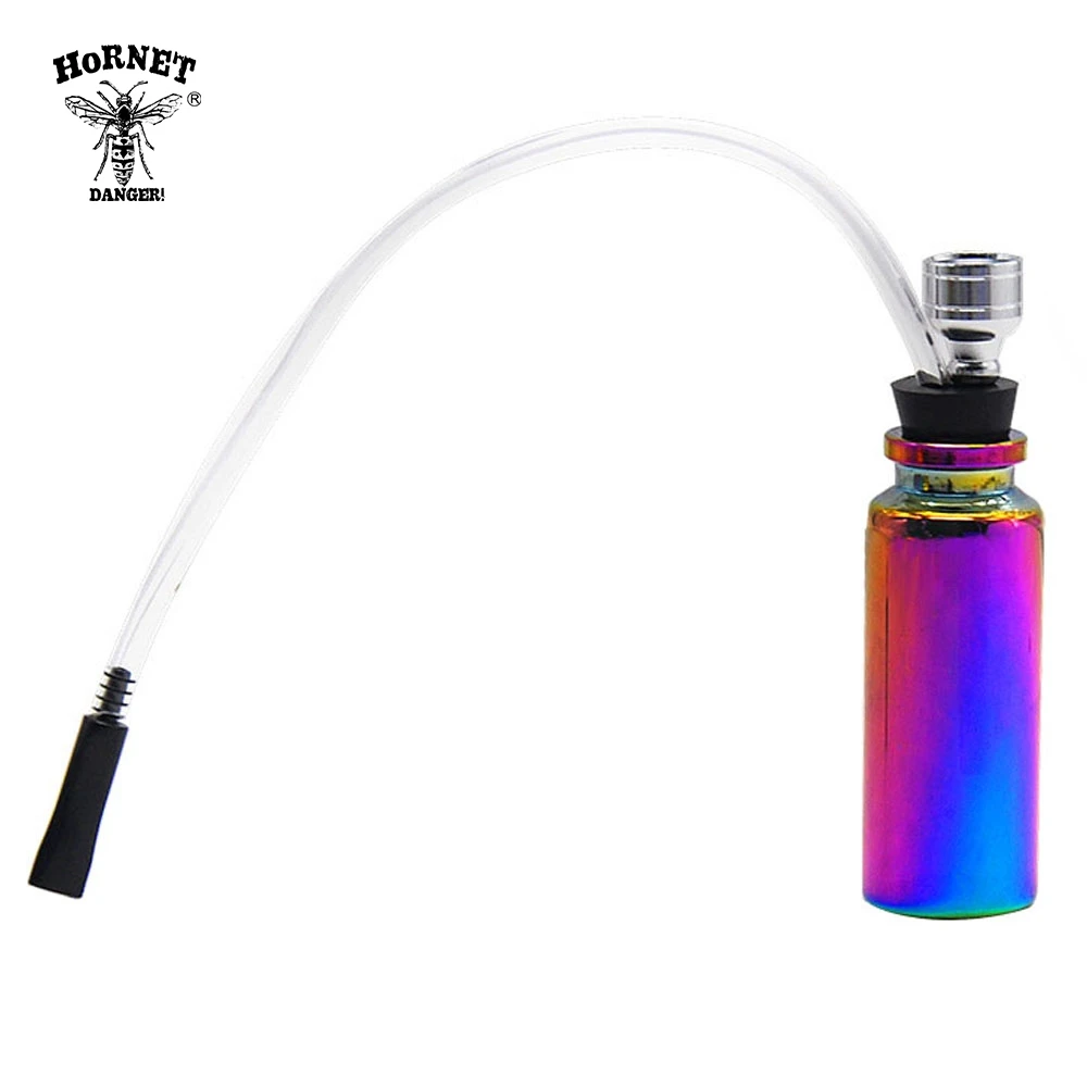 HORNET Rainbow Glass Smoking Pipes Mini Hookah Shisha Water Pipe 120MM Metal Tobacco Pipes With Long Silicone Mouth Filter