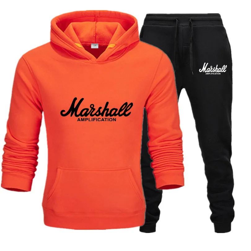 Горячий Marshall мужской костюм с капюшоном усиленная Мужская мода толстовки+ брюки Зима Осень Хип-хоп Брендовые мужские комплекты с капюшоном M-3XL