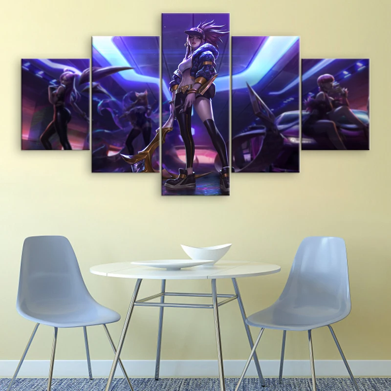 Настенная живопись 5 панельная игра постер Лига Легенд KDA Akali холст печатные