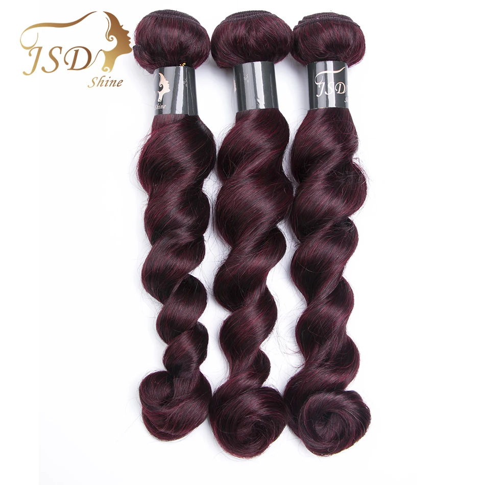 

JSDShine Burgundy Brazilian Hair Weave Bundles Loose Wave Human Hair Extensions 99J Red Hair Bundles Non Remy Hair Thick Weft