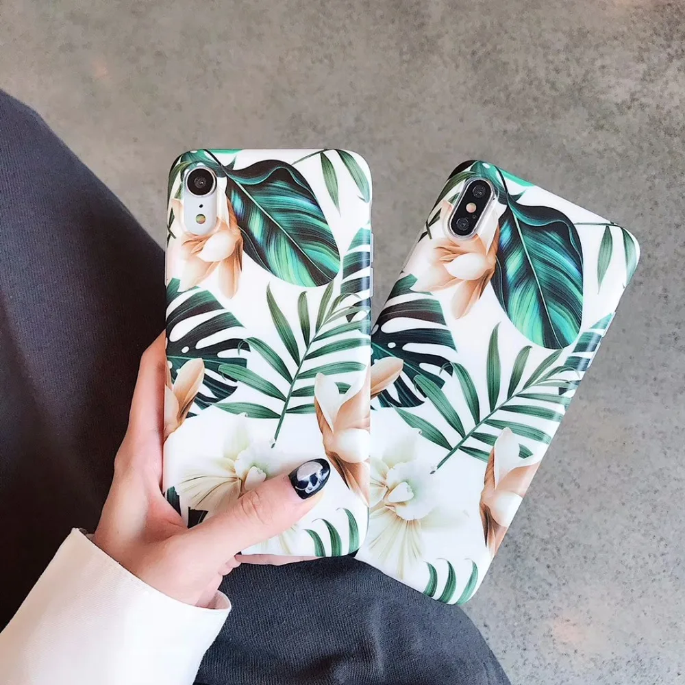 Leaves White Flowers Total package side Very soft TPU and ultrathin For iphone 6 plus 7 8 7P 8P X XS Max XR Phone Case |