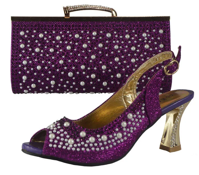 2017 Мода Фиолетовый Обувь С Соответствующими Сумки Установленные Для Свадьбы и