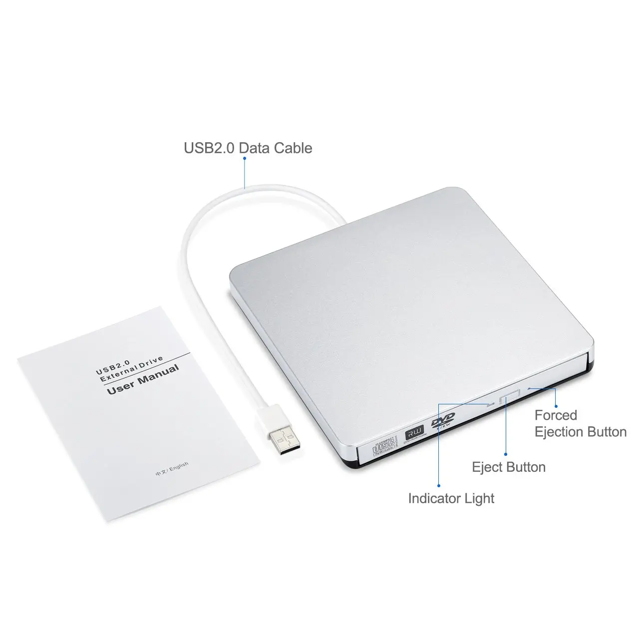 YiYaYo внешний CD привод USB 2,0 DVD RW горелки Писатель Оптический привод CD rom плеер для Windows 7/8/10/XP/Mac OS ноутбука
