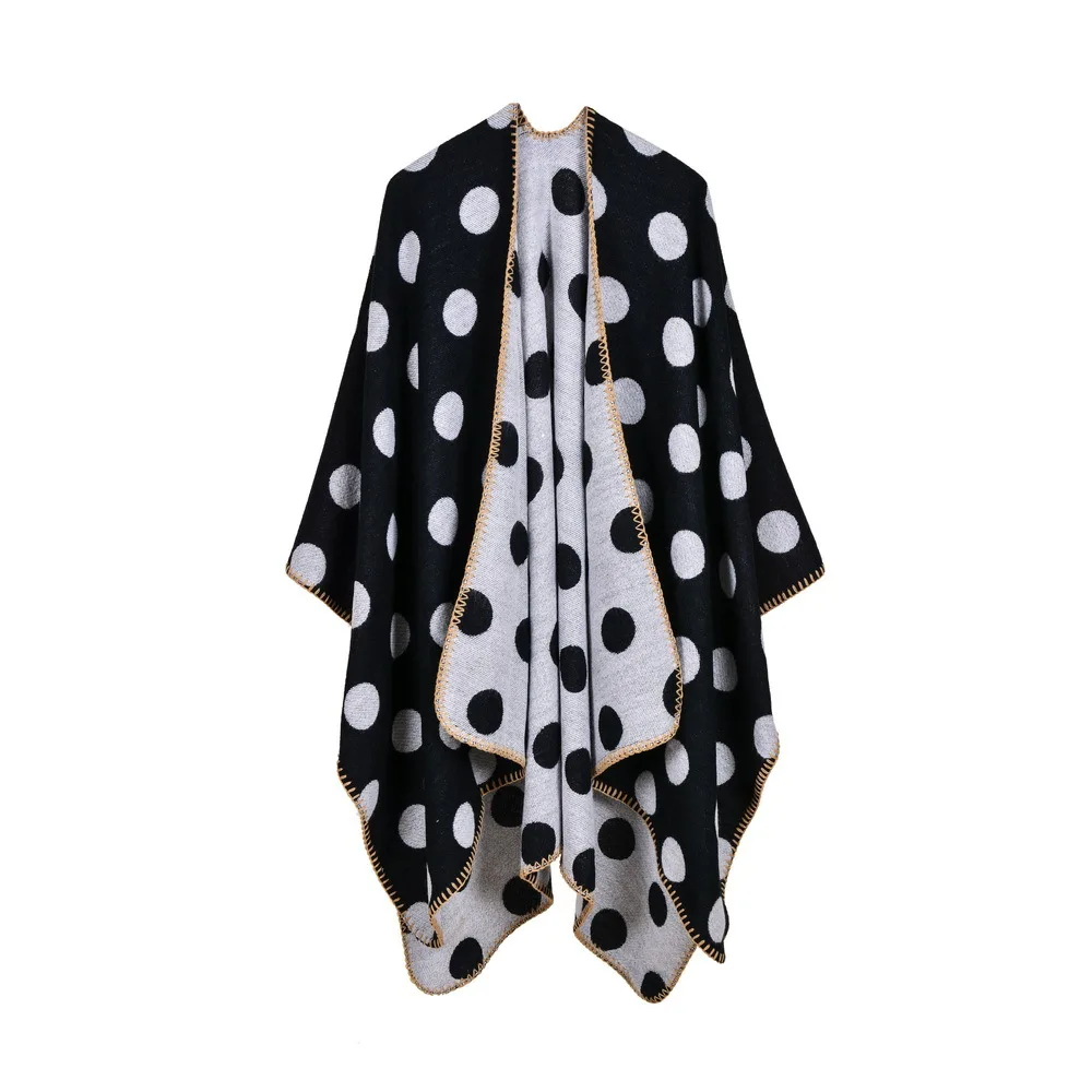 

New Fashion Women's Knit Cardigan Winter Poncho Thicken Dot Blanket Cape Cloak Coats Autumn Warm Long Cloak Wrap Shawl Coat Tops