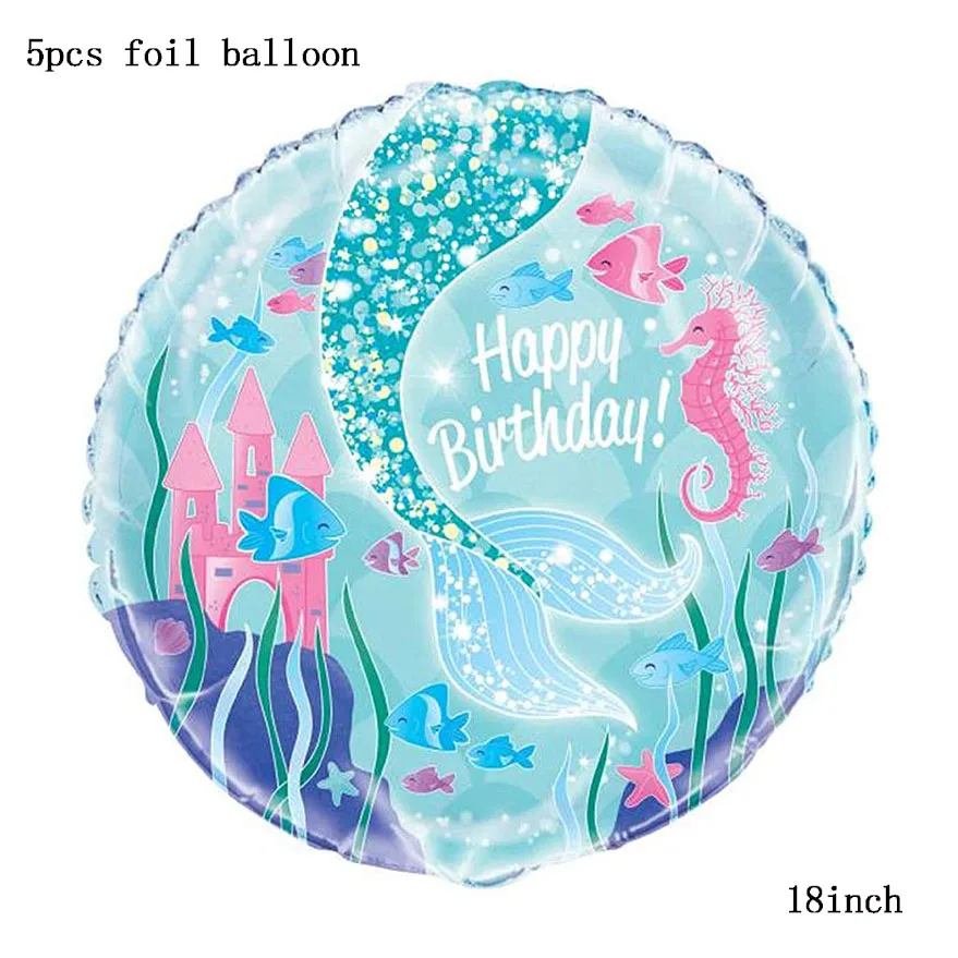 5pc MMD balloon Вечерние украшения в виде русалки, фольгированные шары с русалкой, бумажные тарелки, посуда, подарочные сумки для детей, девочек, с днем рождения, принадлежности для тематической вечеринки - Цвет: 5pc MMD balloon