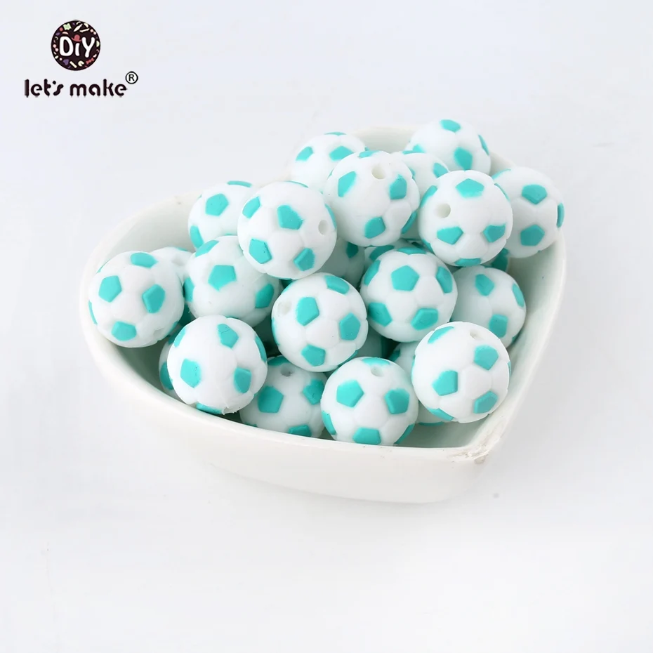Turquoise Давайте сделаем силиконовый футбол 50 шт. BPA Бесплатно Силиконовый Прорезыватель для зубов силиконовые жевательные бусины аксессуары для кормления ожерелье кулон - Цвет: Turquoise