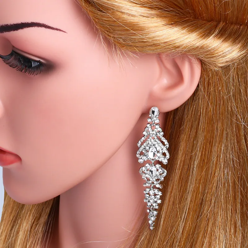 OCESRIO длинные хрустальные свадебные Висячие серьги для женщин серебряного цвета