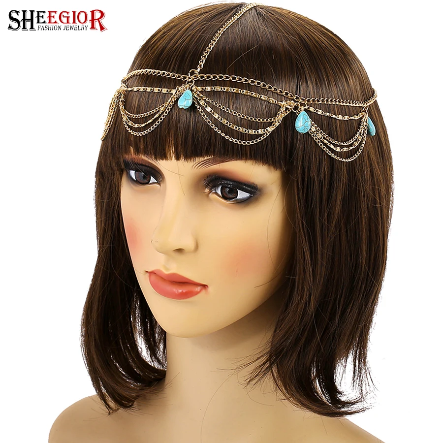 Женская этническая повязка на голову с кисточками|bride hair accessories|turquoise head chainhead chain