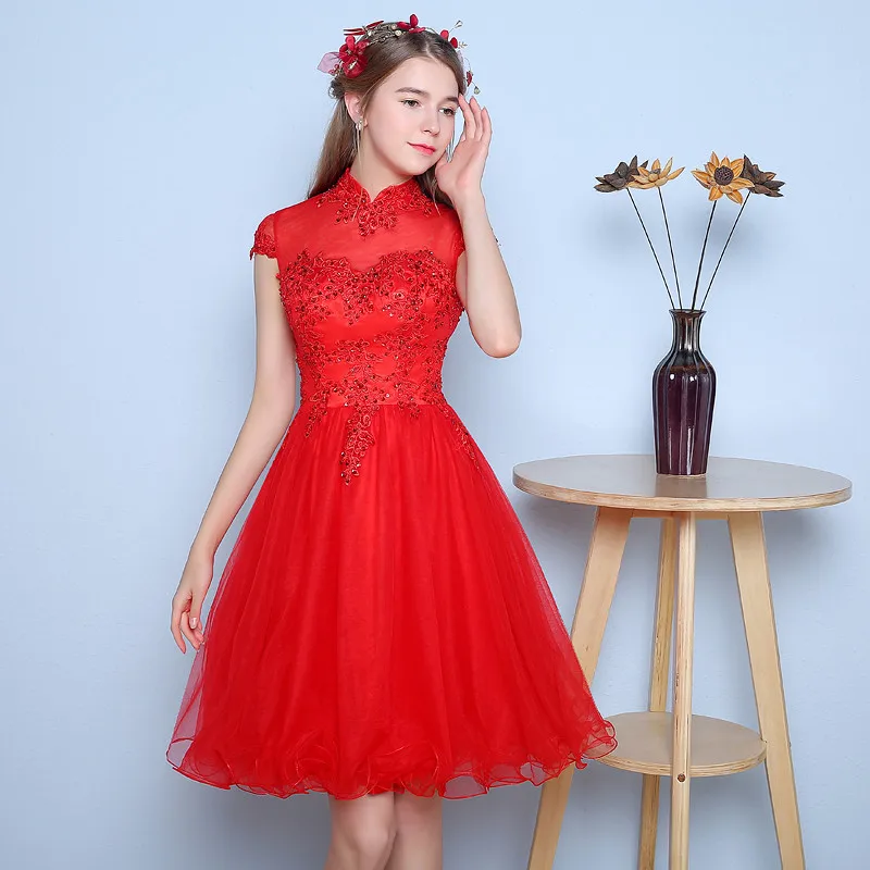 Выпускное платье Vestidos De Renda 2020 с высоким воротом Красные Короткие Выпускные