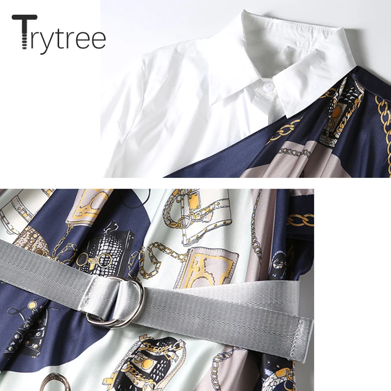 Trytree 2020 летнее женское платье повседневное с отложным воротником и поясом