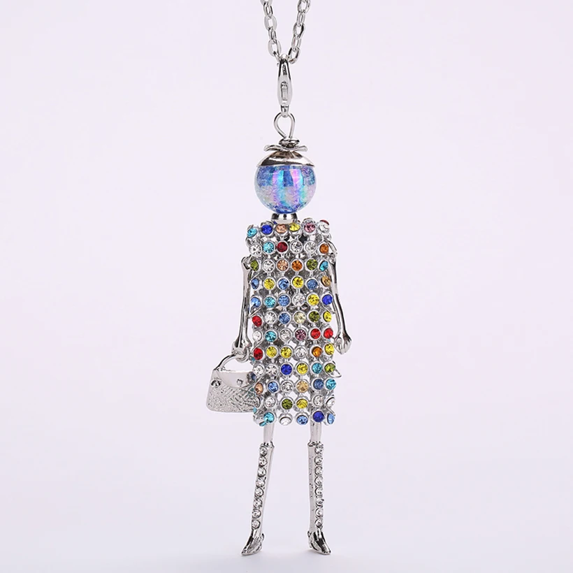 2017 модное длинное ожерелье с кристаллами женская кукла кулон детская цепочка на