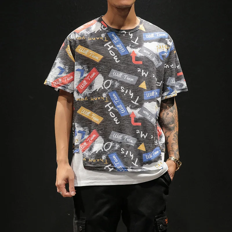 

5XL Men Summer Hip Hop Harajuku Printed Graffiti Camo Tshirts Streetwear Short Sleeve Tops Tees Men Fashion Casual Cotton Tshirt