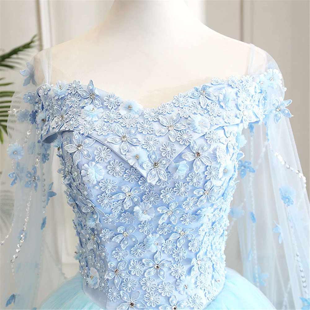 

Real Images! Princes Sky Blue Tulle Flowers Beading Lace-Up quinceanera Vestidos 15 Vestido vestidos de quinceanera 2019