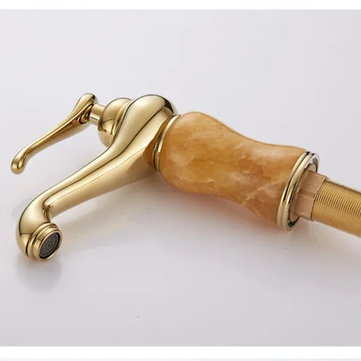 Бесплатная доставка золотистый смеситель для раковины с нефритом в ванную