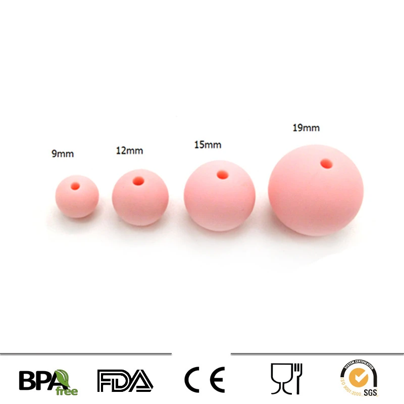 Cuentas redondas de silicona para dentici&oacute;n de beb&eacute;, collar seguro de 9mm, cuidado de grado alimenticio, 100 Uds.-3