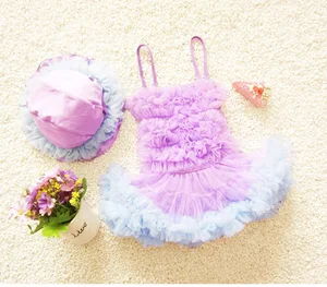 Waves in Sunshine Kids Girls One Piece Swimming Suit Swimwear Dress + Hat Summer Dance Dress Beach Wear Swimsuit SA4016