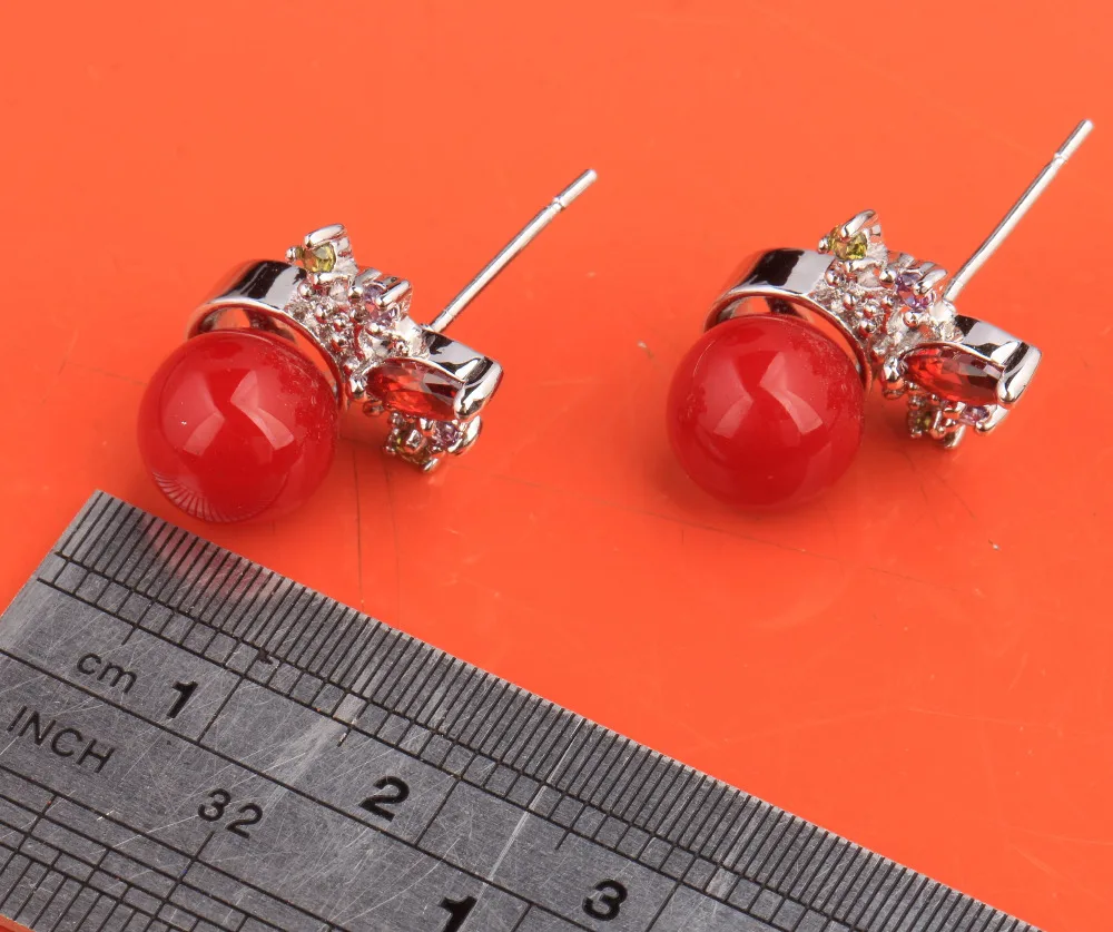 Восхитительный красный коралл гранат кубического циркония камни 925 серебро