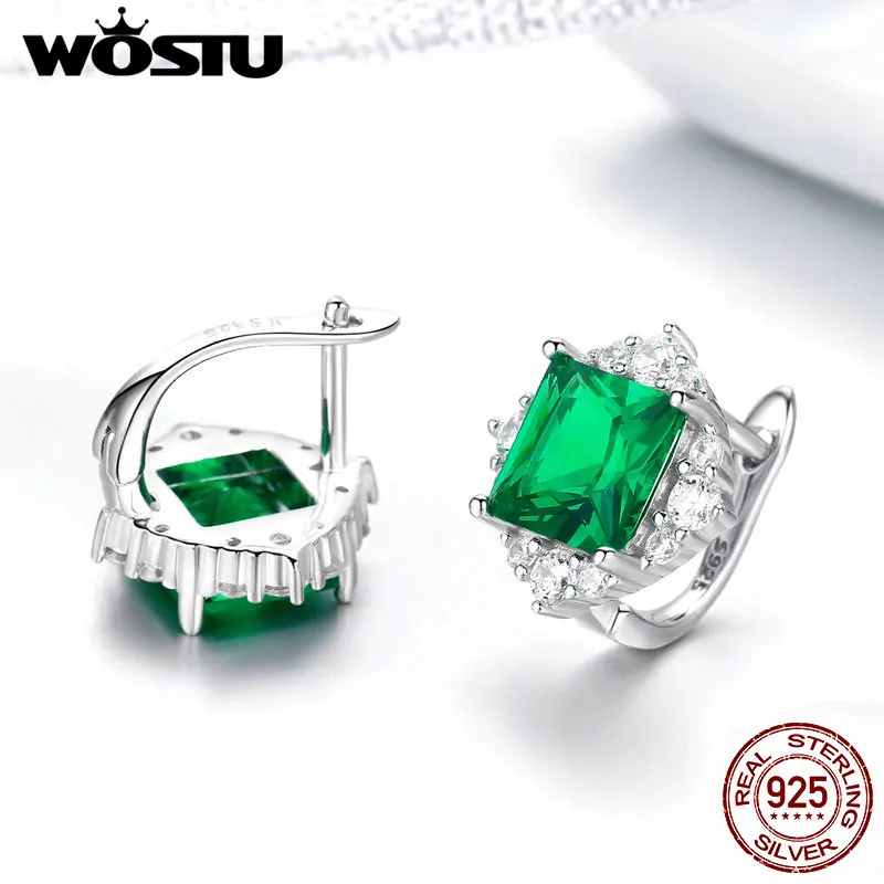 WOSTU New Fashion 925 Sterling Silver Green Aurora Stud Earrings Small Zircon For Women Wedding Vintage Jewelry DXE540 | Украшения и