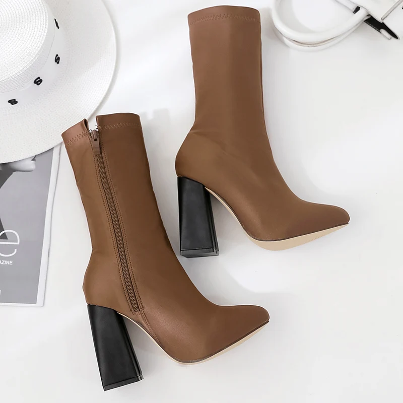 2020 осенние коричневые ботинки женская обувь на молнии платформе и высоком