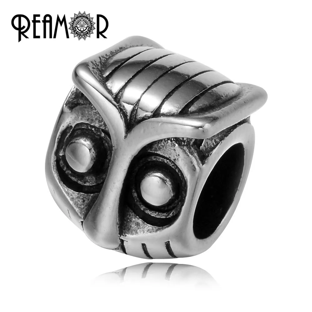 

REAMOR Polishing 5mm 316l Stainless Steel Cartoon Owl Head European Animal Beads Charm For Bracelet DIY Jewelry Making