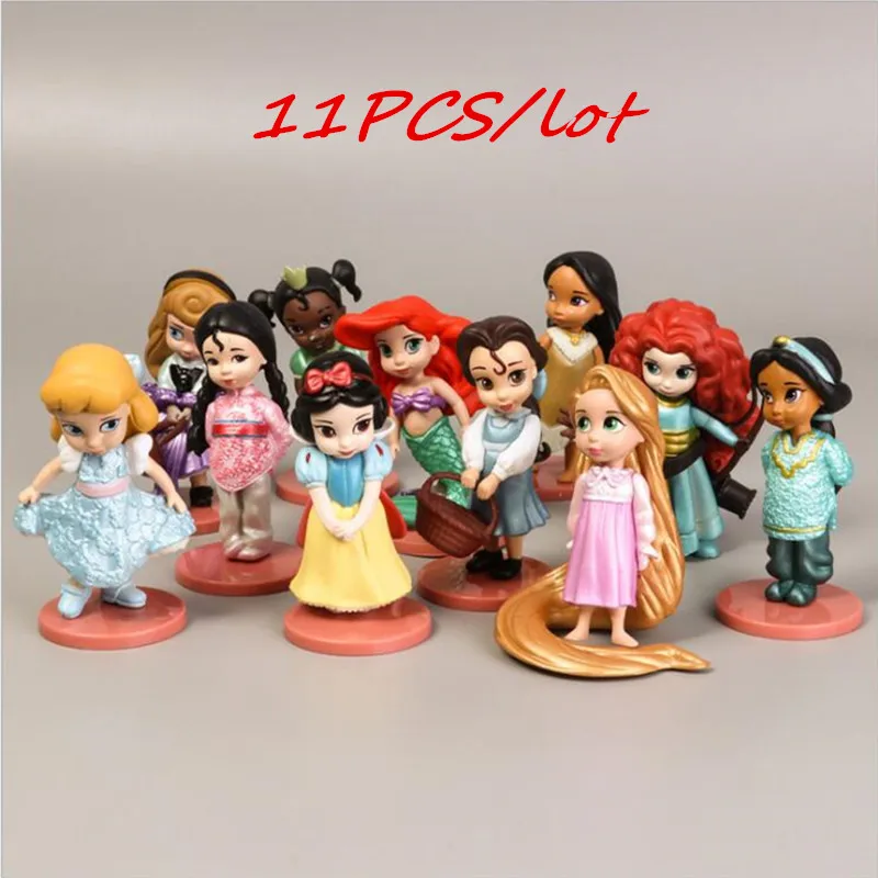 Disney 11PCS Princess Series Cute Doll Model Toys Snow Mermaid Cinderella Long Hair Fairy Tale Action map | Игрушки и хобби
