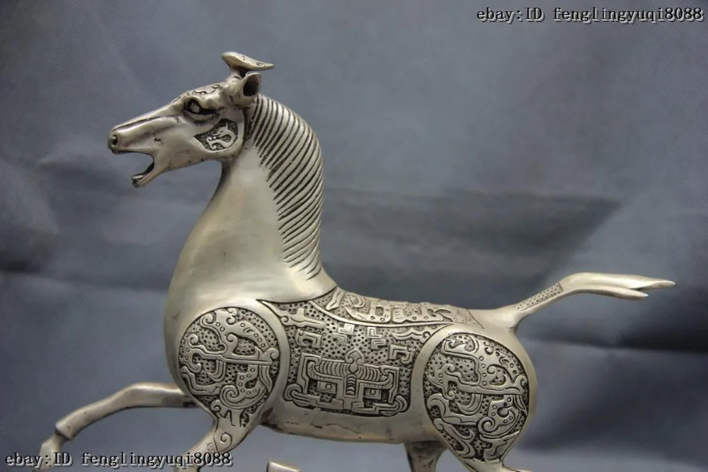Healing Rare Old Folk White Copper Silver Horse Stepping on Flying Swallow Statue Garden Decoration 100% real Brass Bronze | Дом и сад