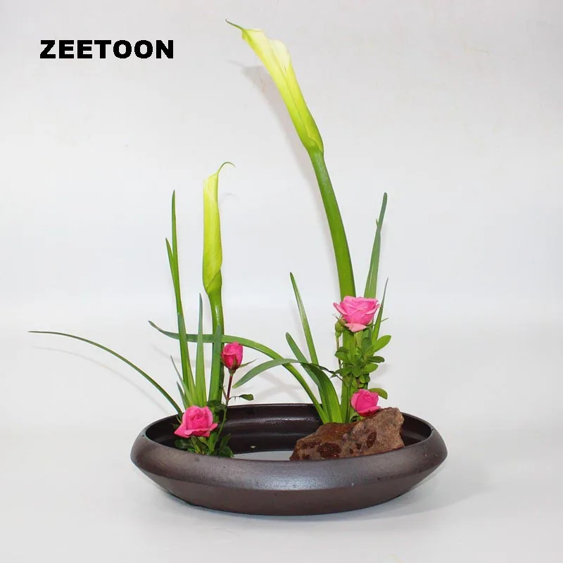 

Japanese Flowers Flat Basin Handmade Coarse Pottery Container Flowerpot Fish Tank Hydroponic Flower pot Vases Vintage Home Decor