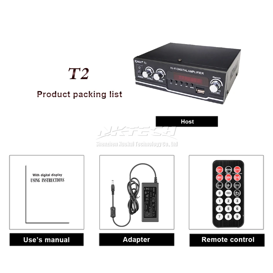 With-12V-5A-Adapter Автомобильный усилитель мощности Kinter T2 цифровой аудио плеер Bluetooth 2CH 20 Вт Hi-Fi стерео высокие басы DC12V 220-240 В USB SD MP3 fm-радио - Цвет: With-12V-5A-Adapter