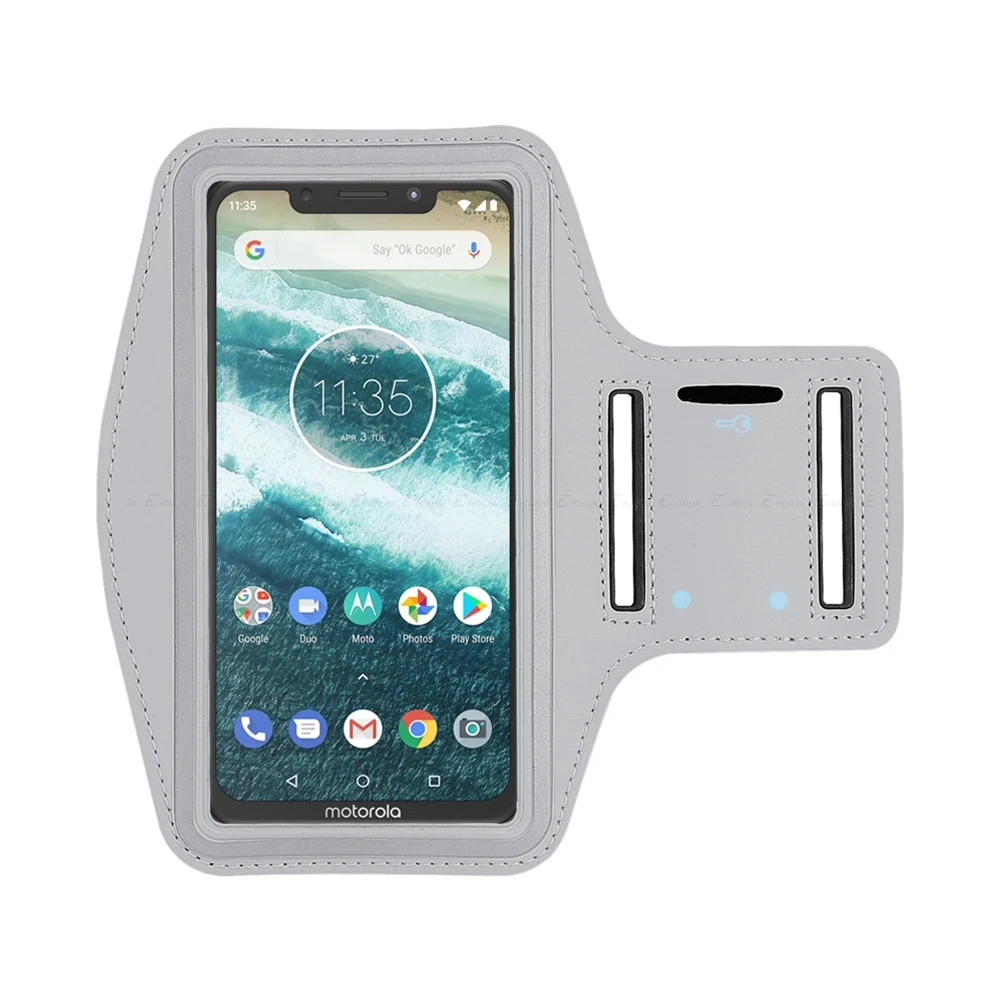 Спортивный Чехол для бега, велоспорта, сумка для телефона Motorola Moto, One vision, Action power Zoom Macro P50 P30 Play Note, чехол на руку - Цвет: Серый