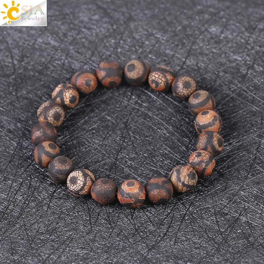 Браслет CSJA из натурального камня полосатый оникс черный коричневый Круглый