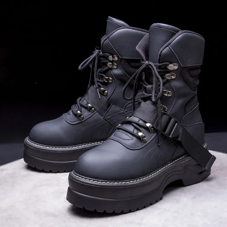 Для женщин сапоги осень-зима 2019 круглый носок на шнуровке из флока с Пряжкой