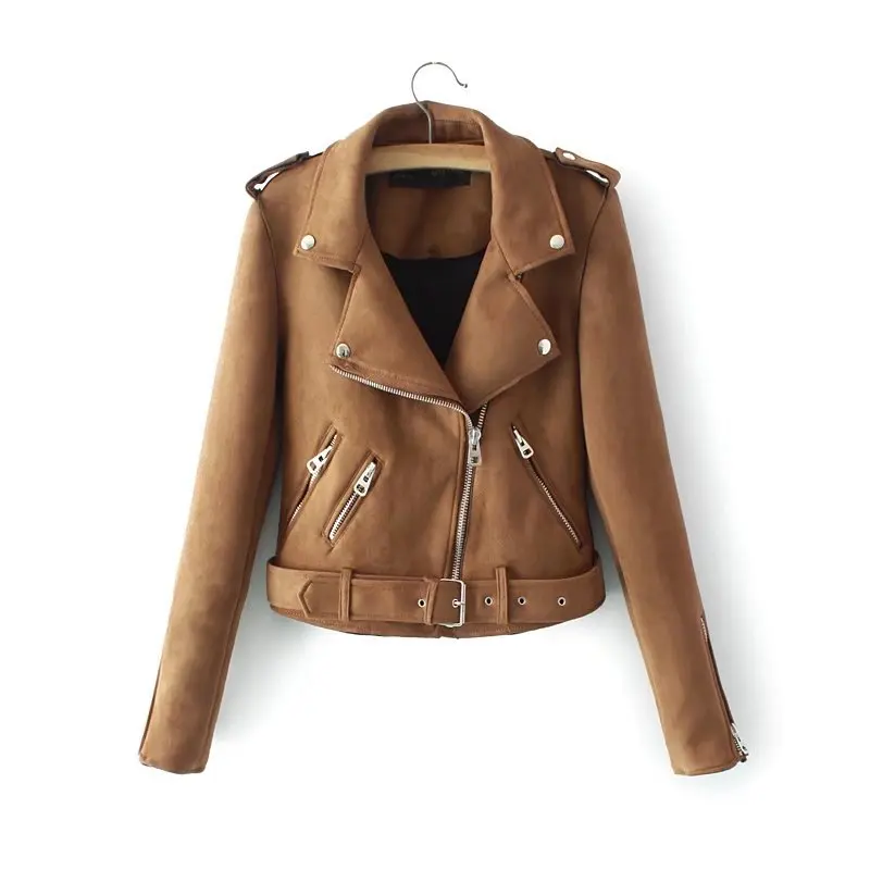 Женская кожаная куртка многоцветная замша на молнии с отворотом длинным рукавом