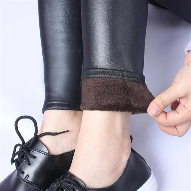 YSDNCHI Faux Leather Trousers Women Velvet Winter Pants Leather Warm Thick Leggin High Waist Slim Thickening Black 5