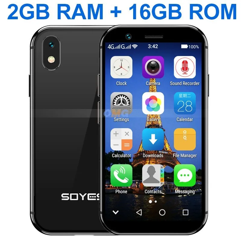 Black 16GB ROM SOYES XS 3," маленький Маленький разблокированный Супер Мини android смартфон android 6,0 4G мобильный телефон 2 Гб+ 16 Гб четырехъядерный смартфон - Цвет: Black 16GB ROM